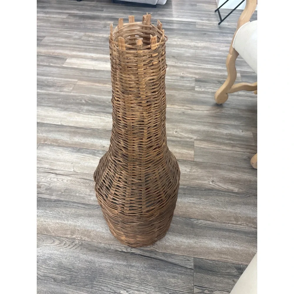 Vintage 60's Tall Woven Wicker Floor Vase Natural Rattan Boho